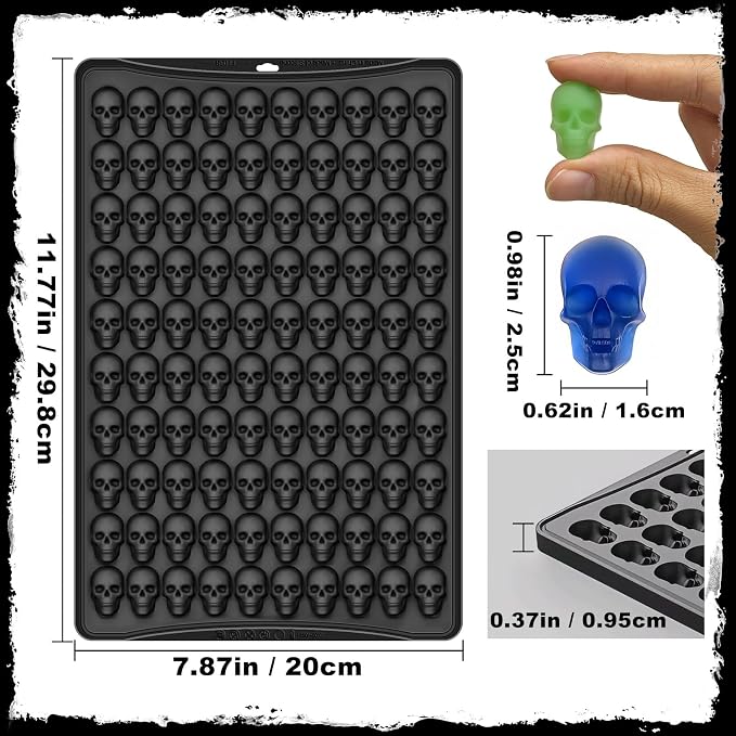 Mini Skull Molds Silicone, 100 Cavity Halloween Skull Chocolate Candy Mold | Mini Gummy Molds Skeleton for Ice Cubes, Biscuits, Cookies, Jelly, Cupcake Decorations, Pet Treats, Holiday Party, Non-Stick - Image 4