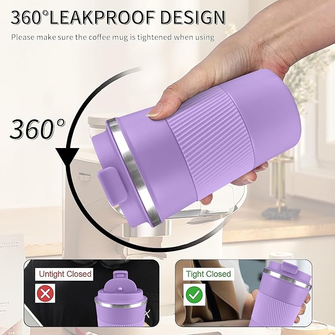 Insulated Travel Coffee Mug, Stainless Steel Coffee Cup with Leakproof Lid | Double-wall insulation keeps drinks hot or cold for hours, with a leakproof lid and portable stainless steel design - Image 5