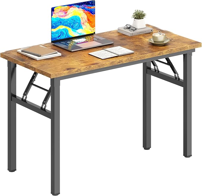 DlandHome 31.5 Inch Small Folding Computer Desk for Home Office, Retro | Foldable Writing Table for Small Spaces Bedroom, No Assembly Required, Wood Top Metal Frame, Collapsible Compact Easy Storage by DlandHome