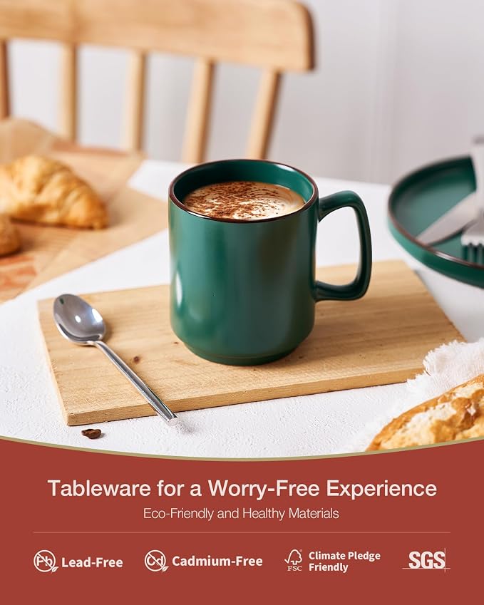 famiware Coffee Mugs Set of 6, Nebula 14oz Coffee Mugs, Ceramic Cup Set with Handle for Latte, Tea, Milk, Cappuccino, Cocoa, Dark Green - Image 4