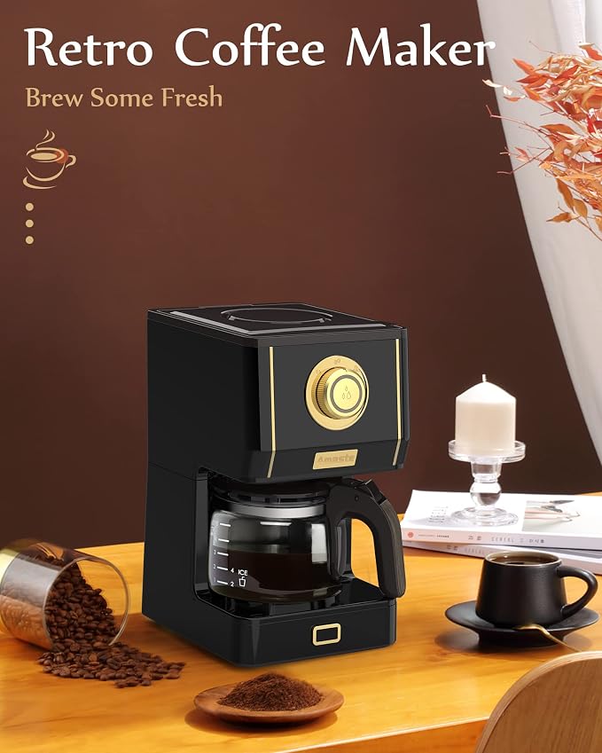 Amaste Coffee Maker, 25 Oz Drip Retro Style Coffee Machine with Glass Coffee Pot with Reusable Coffee Filter & Three Brewing Modes, Warming Plate, CM 1003AE-Black - Image 2