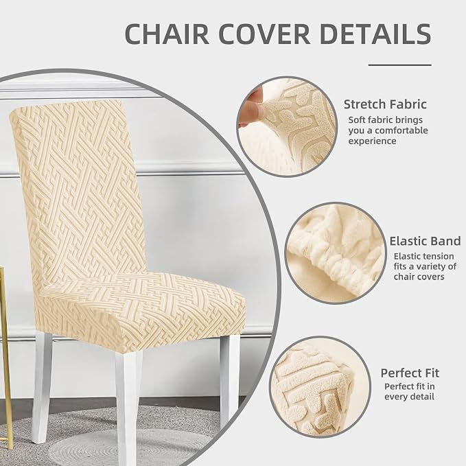 Chair Covers, Dining Room Chair Covers, Keep Chairs Dustproof, Washable, Regular Size, Chair Covers 4 Pack,for Kitchen, Hotel, Meeting, Cream White - Image 2