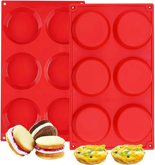 Silicone Muffin Top Pans, 2 Pack Non-stick 3" Whoopie Pie Baking Pan 3 Inch Round Tray Silicone Egg Sandwich Molds for Mini Cakes Biscuits Egg Cloud Bread Buns English Muffins Breakfast Sandwiches