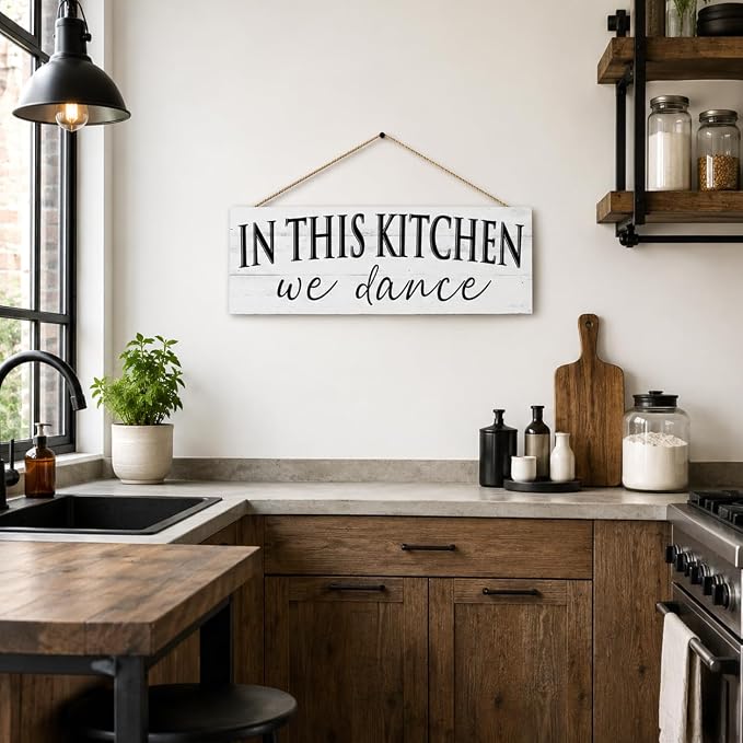 Farmhouse Themed Kitchen Signs: Rustic Kitchen Decor Canvas Print Decoration with Funny Quotes "In this Kitchen, we dance" - Vintage Decorative Wall Plaque for Home 6" x 14.5" - Image 8