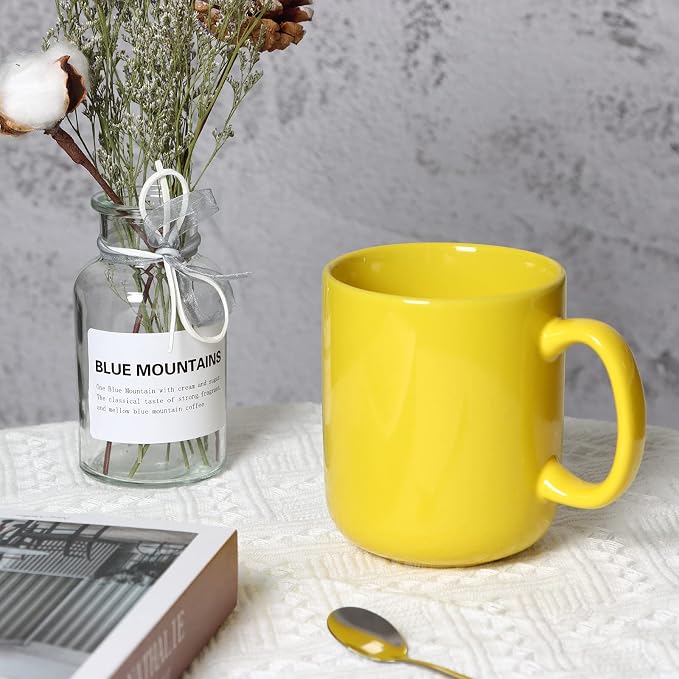 20 OZ Large Coffee Mug, M016 Ceramic Big Tea Cup with Handle for Dad Men, Yellow - Image 4