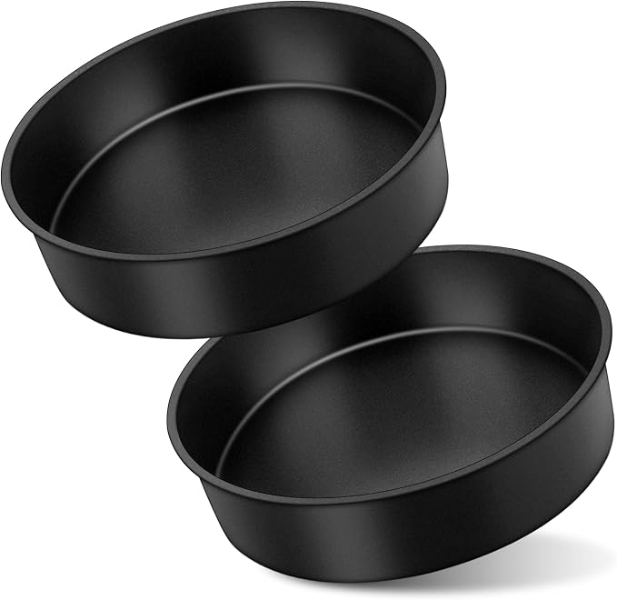 E-far 8x2 Inch Cake Pan Set of 2, Nonstick Round Cake Pans Tins for Baking Birthday Wedding Layer Smash Cakes, Stainless Steel Core & Nontoxic Coating, Straight Side(Black) by E-far