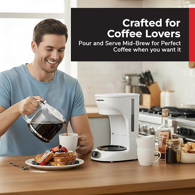 MUELLER HOME 12-Cup White Coffee Maker | Borosilicate Carafe, Auto-Off, Reusable Filter, Anti-Drip, Keep-Warm Function - Image 8