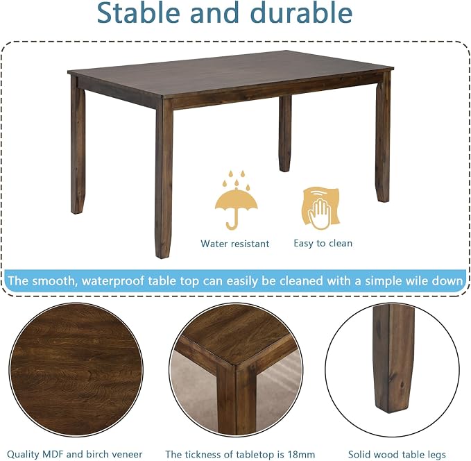 5-Piece Dining Table Set for 4, Kitchen Dining Table with 4 Soft Cushioned Solid Wood Chairs, Ideal for Home or Restaurant Use.(Walnut_Medium) - Image 4