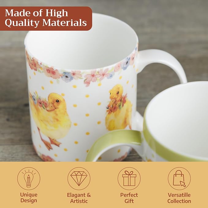 Maison d' Hermine Coffee Mug with Handles Tea Cups (12 Ounce, Pack of 1) | Fine Bone China Coffee Mugs for Hot Beverages Cappuccino Latte Home Spring Summer -Ducklings In Spring - Dancing Ducklings - Image 3