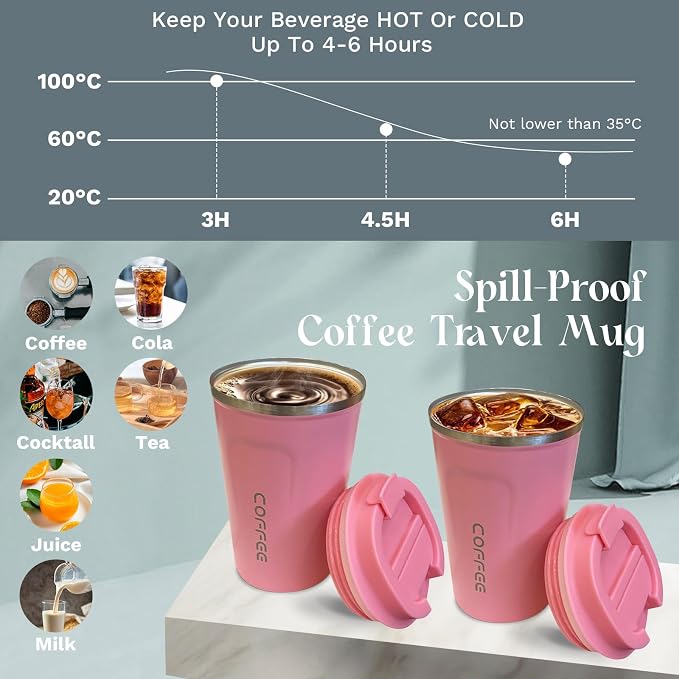 Insulated Travel Coffee Mug, Stainless Steel Coffee Cup with Leakproof Lid | Double-wall insulation keeps drinks hot or cold for hours, with a leakproof lid and portable stainless steel design - Image 3