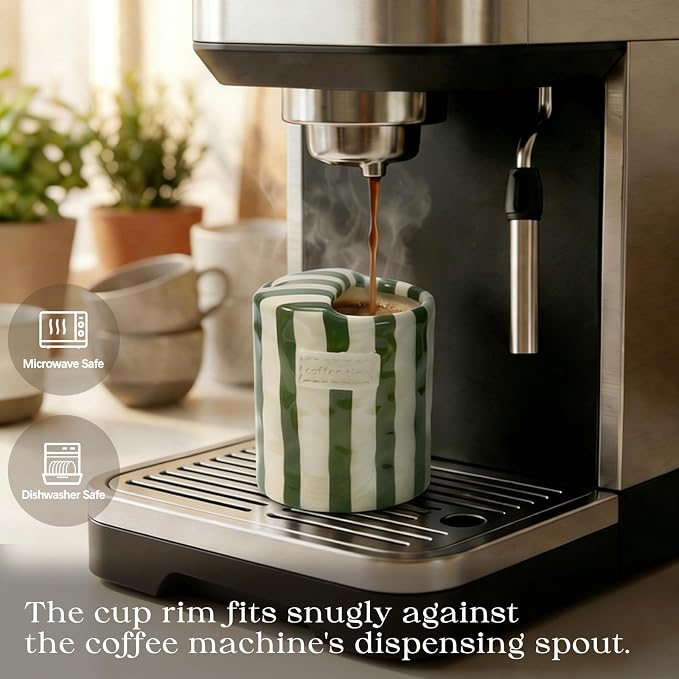 Ceramic Coffee Mug with Lid, Ceramic Travel Mug with Straw Hole, 12oz Retro Striped To Go Coffee Mug for Hot & Cold Drinks, Microwave & Dishwasher Safe，Green - Image 3