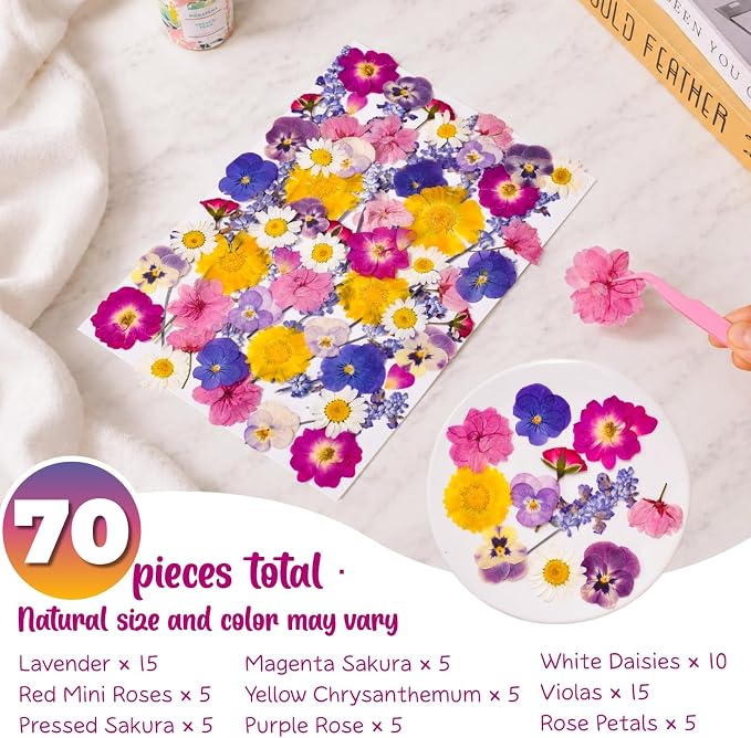 70-Piece Edible Pressed Flowers, 11-Kind Cake Topper and Cocktail Mix | Food-grade Flowers, viola, rose, lavender, sakura, calendula and daisy for cocktails, desserts, garnishes and crafts. - Image 4