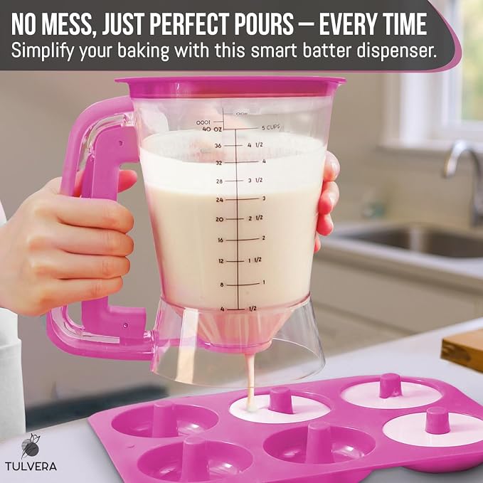 Pancake Batter Dispenser | 5-Cup Mix Pourer for Pancakes, Waffles, Crepes, Muffins, Cupcakes | Squeeze Handle, Portion Control Pitcher, Durable Drip-Free Design | Baking Accessories (Raspberry Purple) - Image 4
