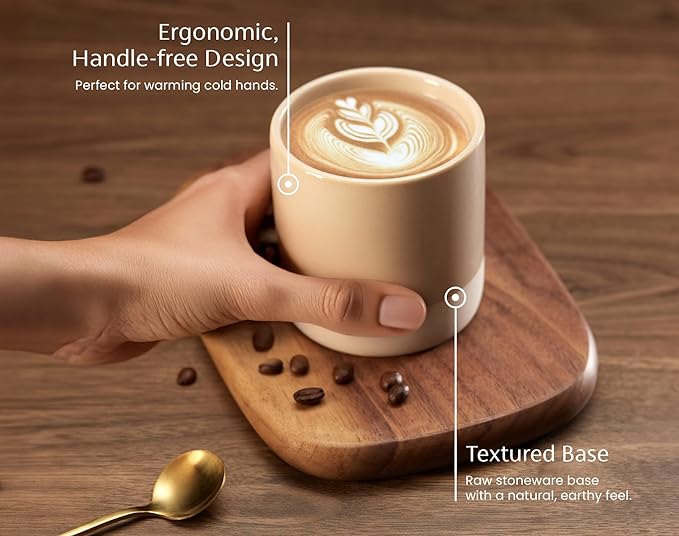 KooK Latte Cups, Ceramic Artisanal Stoneware, No Handle, Japanese Tea Cups, For Coffee, Tea, Cocoa, Microwave and Dishwasher Safe, Multicolor, 10.5 oz, Set of 4 - Image 3
