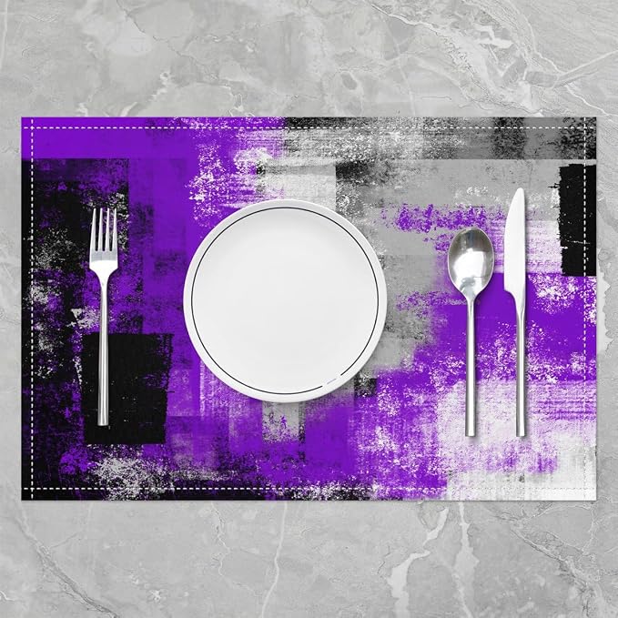 Feelyou Purple Grey Table Place Mats, Boys Girls 18"x12" Abstract Geometric Placemats Set of 4 for Kids Geometric Placemat for Kitchen Dining Table Decor Indoor Outdoor Buffalo Check - Image 2