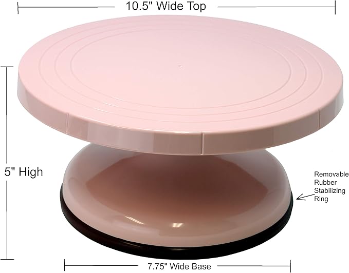 Creative Hobbies 10.5 Inch Rotating Cake Decorating Turntable - Pink Plastic - Revolving Cake Stand, Banding Wheel, Sculpture Stand with Sturdy Base