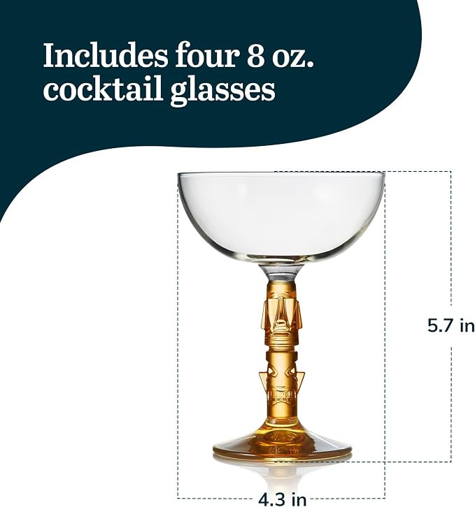 Libbey Tiki Coupe Cocktail Glasses, Vintage Style, Polynesian Inspired Coupe Martini Glasses Set of 4, Tropical Bar Glassware Set for Cocktail Party - Image 3