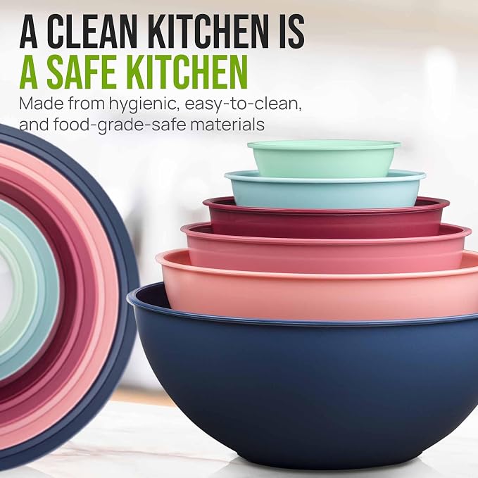 Zulay Kitchen 12 Piece Plastic Mixing Bowls with Leak-Proof Lids Set - Microwave and Freezer Safe Kitchen Mixing Bowls for Preparing, Serving and Storing - Large Nesting Bowls (Cotton Candy Ombre) - Image 6