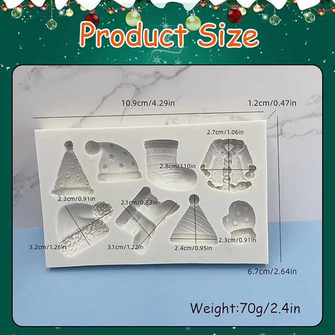 1 Pcs Christmas Silicone Molds for Chocolate Holiday Silicone Mold 3D Christmas Hat Clothes Boots Glove Shape Chocolate Molds for Soap Jello Chocolate Cake Madeleine Candle Molds