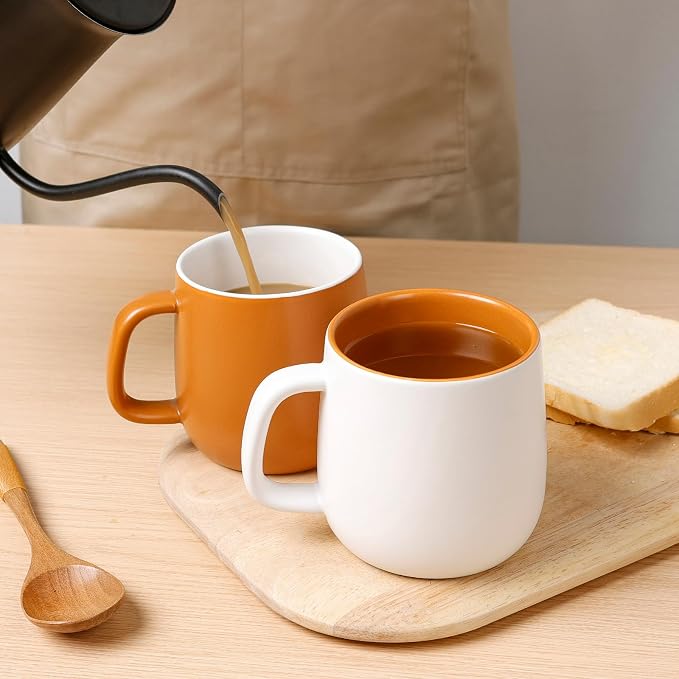 Ceramic Mug Set Porcelain Coffee Cups Set, Special Glaze Tea Cups Mug with Handle for Tea Latte Coffee Milk, Microwave Dishwasher Safe (White and Maple Brown) - Image 8