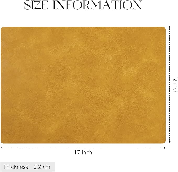 MOSAYT Vinyl Placemats Set of 6-12 X 17 Inch - Faux Leather 100% Waterproof Oil-Proof Wipeable PU Place Mats, Heat Resistant Reversible Table Mats for Kitchen, Dining, Outdoor, Yellow - Image 7