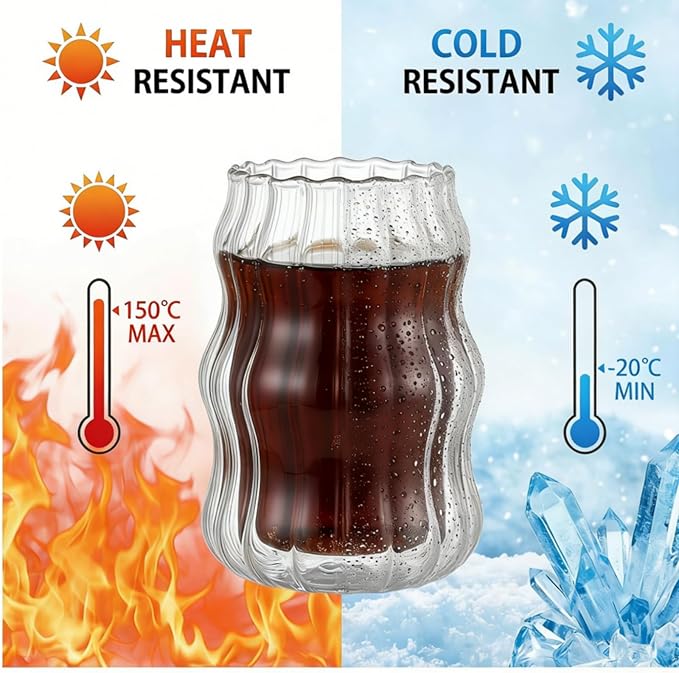 Tebery 4 Pack Cute Drinking Glasses, 16 Oz Ribbed Iced Coffee Cup Tumbler with Straws, Aesthetic Vintage Water Glassware Mug for Cocktail Smoothie Juice Beverage Milk Tea - Image 3