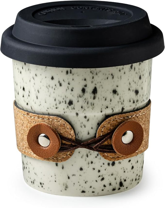 To Go Coffee Mug Porcelain, Travel Coffee Tumbler, Spill Proof | 8.5oz Ceramic Coffee Cups with Lid | Reusable Camping Mug | Microwave and Dishwasher Safe | Gifts for Coffee Lovers by Cormomu