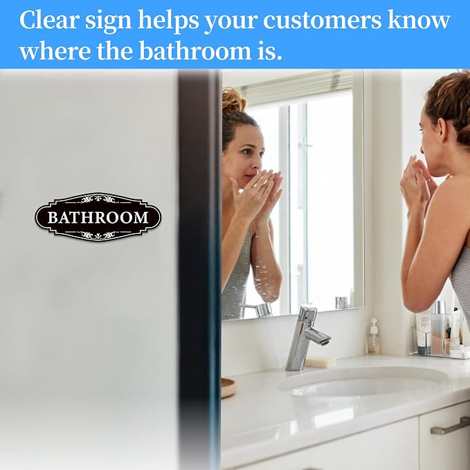 Bathroom Sign Sticker for Business and Home,Self-adhesive Restroom Sign | Cute Bathroom Decor for Door,Waterproof Vinyl Restroom Sign for Home,Office,Shop（Black） - Image 6