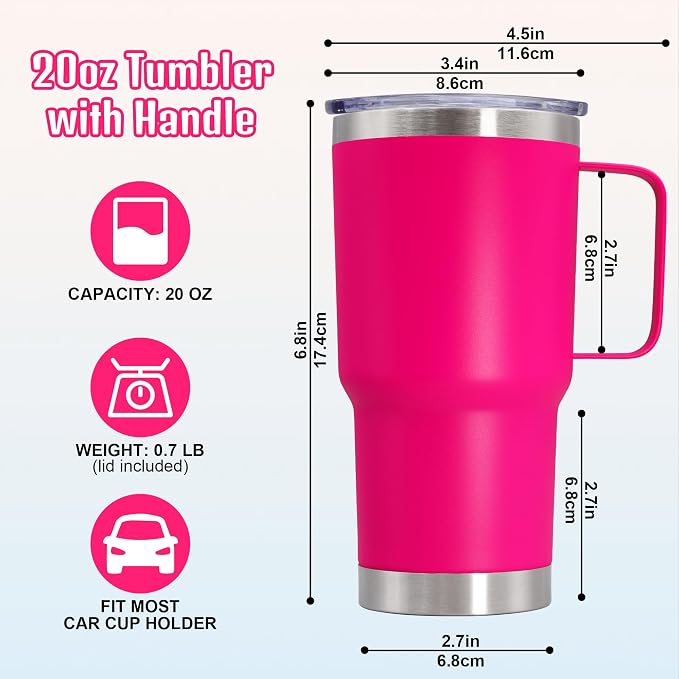 20 oz Tumbler with Handle and Lid Insulated Travel Coffee Mug Hot Pink 1P | Stainless Steel Tumbler, coffee tumbler with handle,Spill Proof Double Wall Vacuum Tumbler Cup Keep Drink Hot & Cold - Image 6