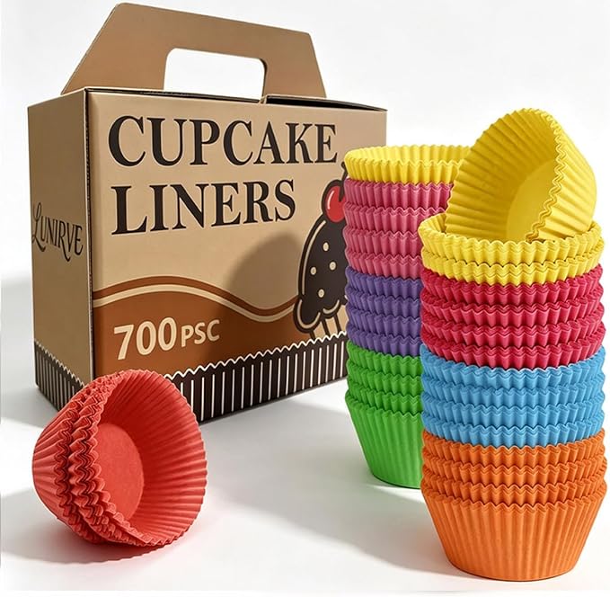 700 Count Colorful Cupcake Liners - Greaseproof Muffin Baking Cups, 2 Inch | Non-Stick, Disposable Muffin Liners — Hold Cupcakes, Muffins, Desserts & Nuts for Parties, Weddings and Birthdays by Lunirve
