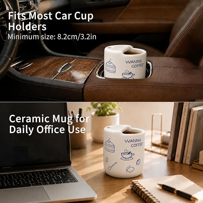 Ceramic Travel Mug with Half Lid, Funny Blue Pattern Ceramic Coffee Mug with Sip Hole, 12oz Ceramic To Go Cup, Unique Gift for Coffee Tea Lovers - Image 6
