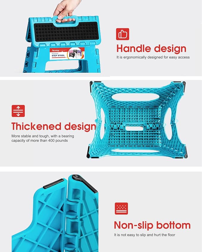 ACSTEP Folding Step Stool 9 Inch, Non-Slip Surface Stool for Kids, Dot Blue | Heavy Duty Foldable Stools, Lightweight, Holds 300 lb, for Toddler Kitchen Bathroom Bedroom Outdoor, Collapsible with Handle - Image 7