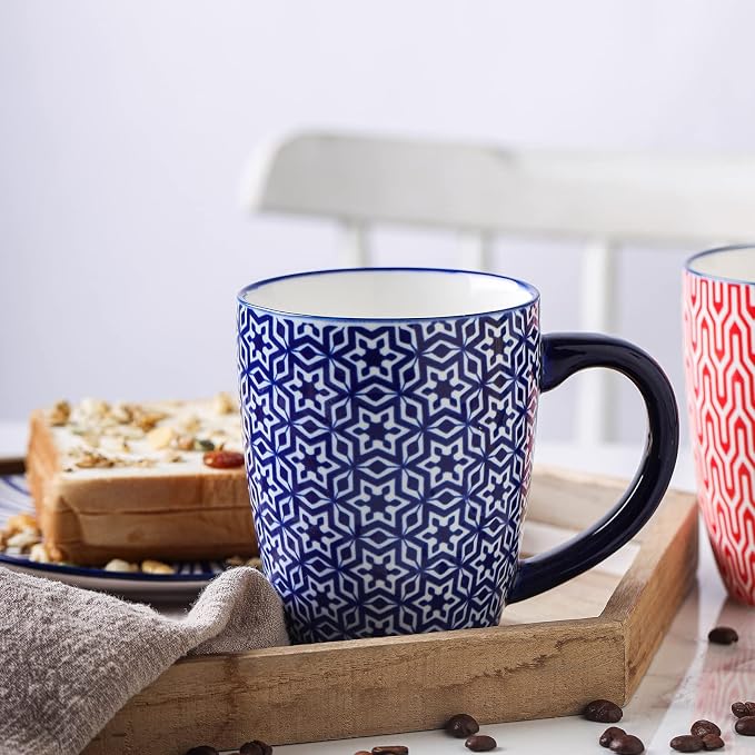 Selamica 16 oz Ceramic Coffee Mugs Set of 6, Ceramic Tea Cup with Handle, Dishwasher oven microwave safe, Vintage Blue - Image 6