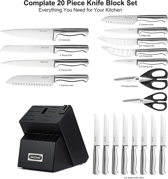 McCook Knife Set Sharp Kitchen Knife Block Set w Built-in Sharpener | German Forged Stainless Steel, 20 PC,Razor Sharp,Anti-Rust,Restaurant Grade,Ergonomic Handle,Full Tang, Gift Box - Image 2
