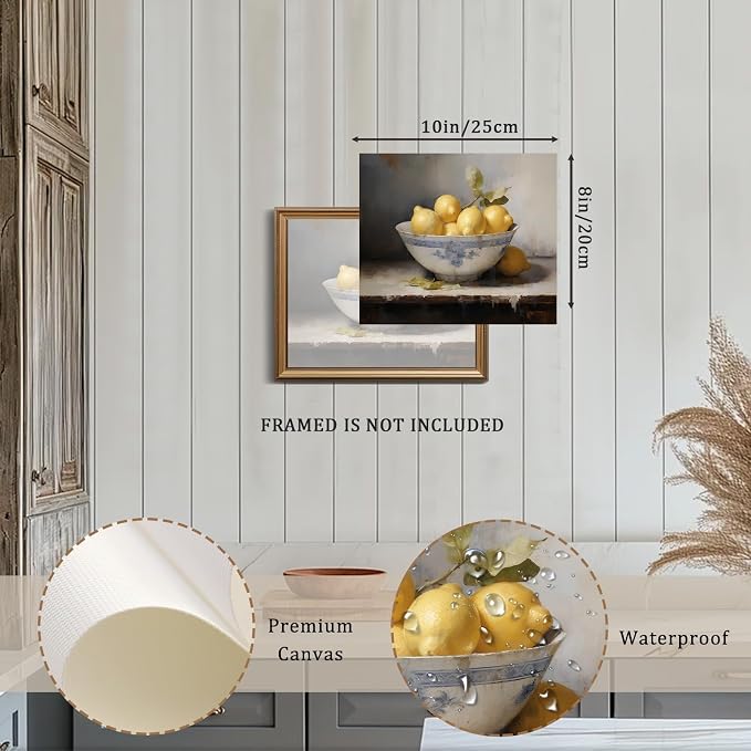 XOCUUI Farmhouse Still Life Picture Living Room Warm Moody Muted Yellow Lemon Oil Painting Art Deco Wall Art For Kitchen Rustic Vintage Decor For Bedroom Antique French Poster 8 X 10 Unframe - Image 2