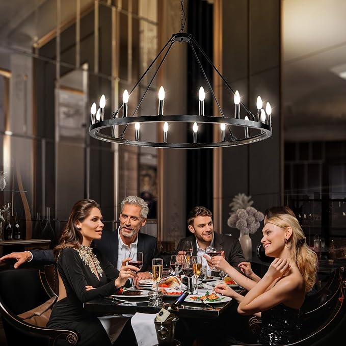 16-Light Black Wagon Wheel Chandelier Farmhouse, 43" Extra Large Chandeliers for High Ceilings, Round Matte Black Chandelier for Dinning Room, Kitchen Island, Entryway, Foyer, Living Room, Entrance - Image 2
