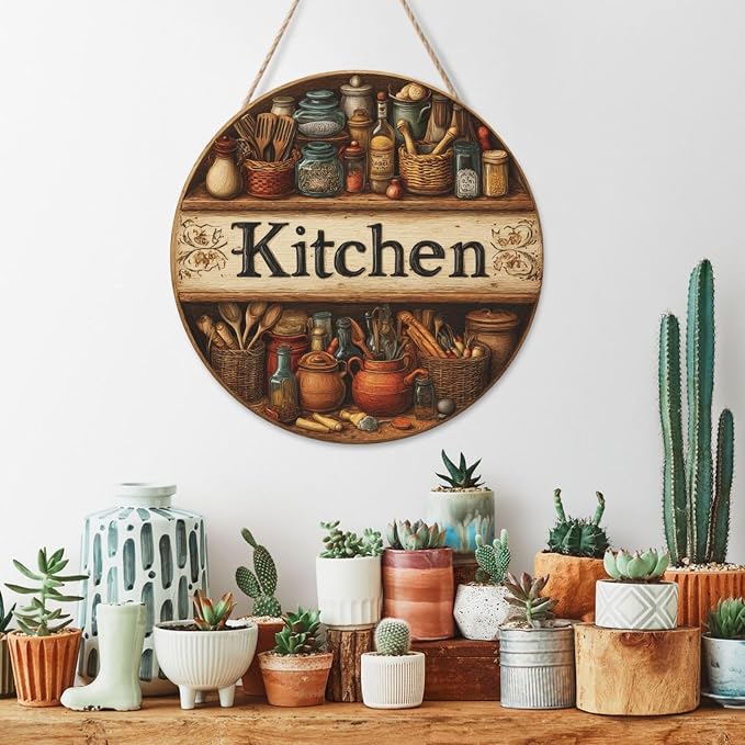 12inch Round Wall Decor With Tiered Shelves, Copper, Jars & Utensils, Rustic Kitchen Pantry Wooden Plaque, Kitchen Door Hanging Art, Home Decoration Artworks Create An Atmosphere - Image 6