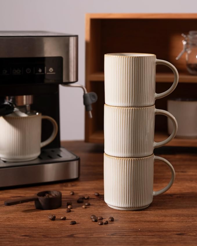 famiware Coffee Mug Set for 6, Star 12 oz Catering Mugs Cup Set with Handle for Coffee, Tea, Cocoa, Milk - Ceramic Stoneware Drinkware Set, Cappuccino White (Pack of 2) - Image 7
