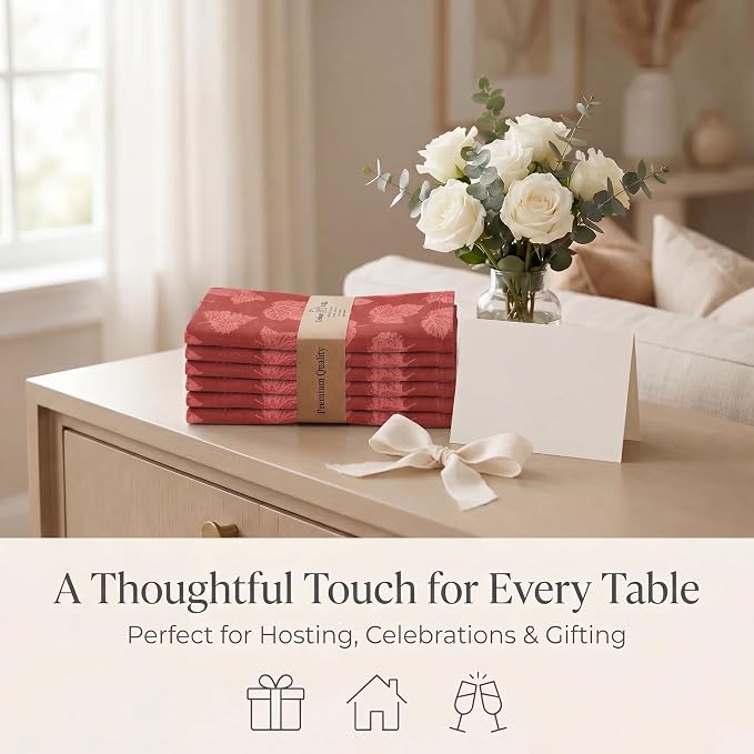 Urban Villa Cloth Napkins Cotton 20x20 (Set of 12) Brown Leaf Print - Image 9