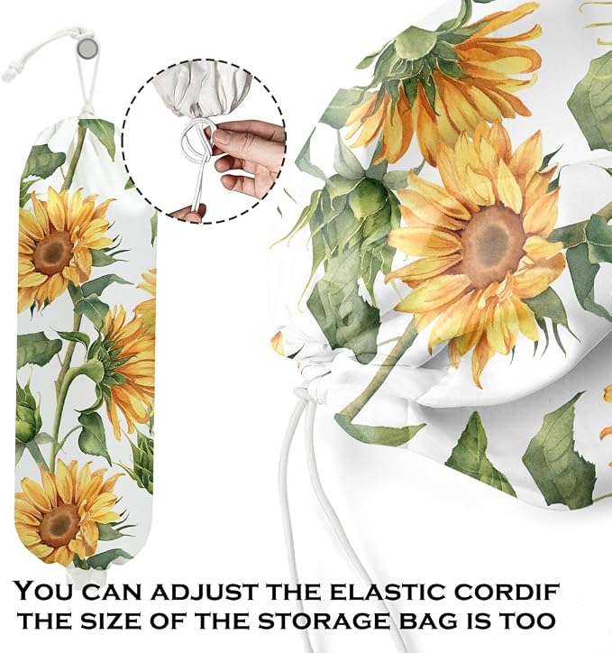 Sunflower Plastic Bag Holder for Kitchen Essentials, Wall Mount Grocery Bag Holder for Plastic Bags, Sunflower Reusable Shopping Bags Storage Dispenser for Home Kitchen Pantry, 22.5x9 Inch - Image 4