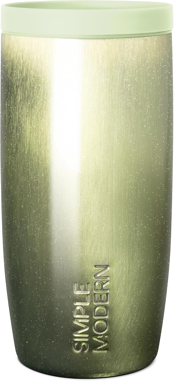 Simple Modern Insulated Travel Coffee Mug 360° Lid | 16oz | Cateye | Voyager Ceramic-Lined Insulated Stainless Steel Coffee Tumbler Iced Coffee Cup Mug with Lid | Fits Cupholder, Key Lime Cateye by Unknown