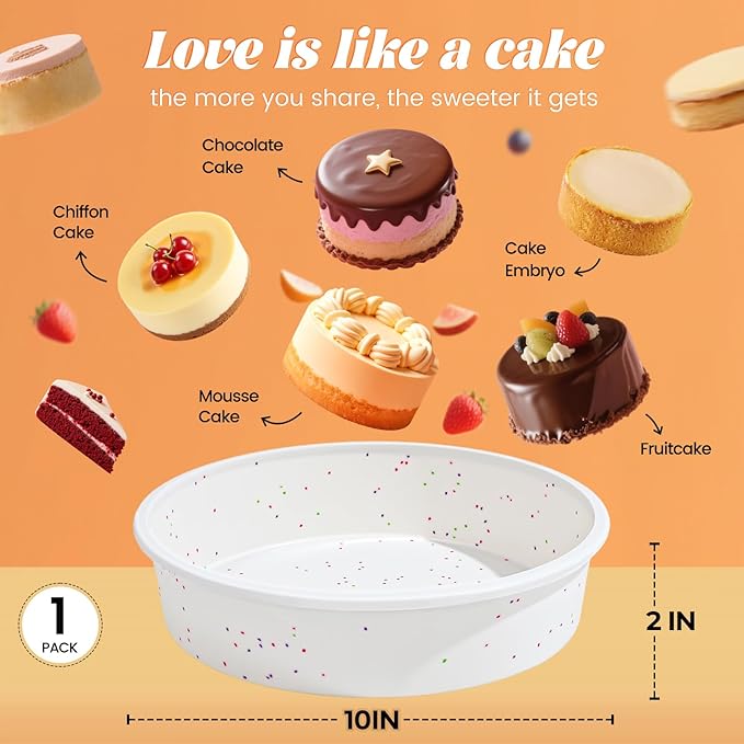 SJ 10 Inch Silicone Round Cake Pan with Metal Reinforced Frame 1Pack, Nonstick Silicone Cake Mold for Baking Suitable for Making Layers, Cheese & Chocolate Cakes