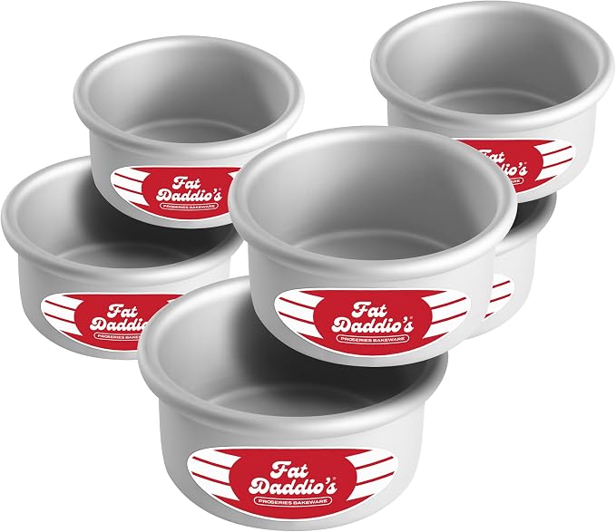 Fat Daddio's PRD-42CASE Anodized Aluminum Round Cake Pan, 4 x 2 inch, Set of 6 by FatDaddios