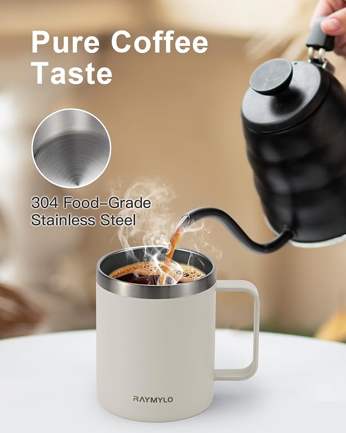 RAYMYLO Insulated Coffee Mug 12 oz, Spill-Proof & Detachable Slider Lid | Double Wall Stainless Steel with Thorough Clean Lid & Handle, Cold for 9 Hrs, Suitable for Camp Home Office - Image 5
