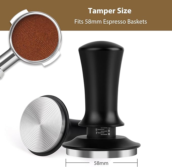 58mm Espresso Tamper, Coffee Tamper for Espresso Machine, Espresso Tamp with Spring Loaded Tamper, Depth-adjustable Espresso Hand Tampers 58mm