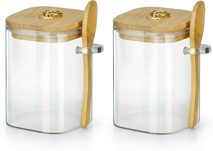 holoith 2 Pack Glass Jars with Lids and Spoons, 15 oz | Glass Storage Containers with Lids for Dry Food Storage Sugar, Coffee, Nuts, Cookie, Candy, Tea, Kitchen Canisters Spice Jars by Holoith