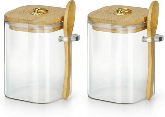 holoith 2 Pack Glass Jars with Lids and Spoons, 15 oz | Glass Storage Containers with Lids for Dry Food Storage Sugar, Coffee, Nuts, Cookie, Candy, Tea, Kitchen Canisters Spice Jars by Holoith