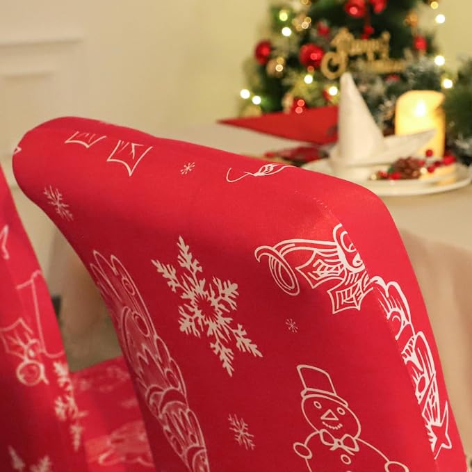 FORCHEER Dining Room Chair Covers 4 Chirsmas Stretch Kitchen Chair Slipcovers Set of 4 Washable- Christmas Red - Image 6