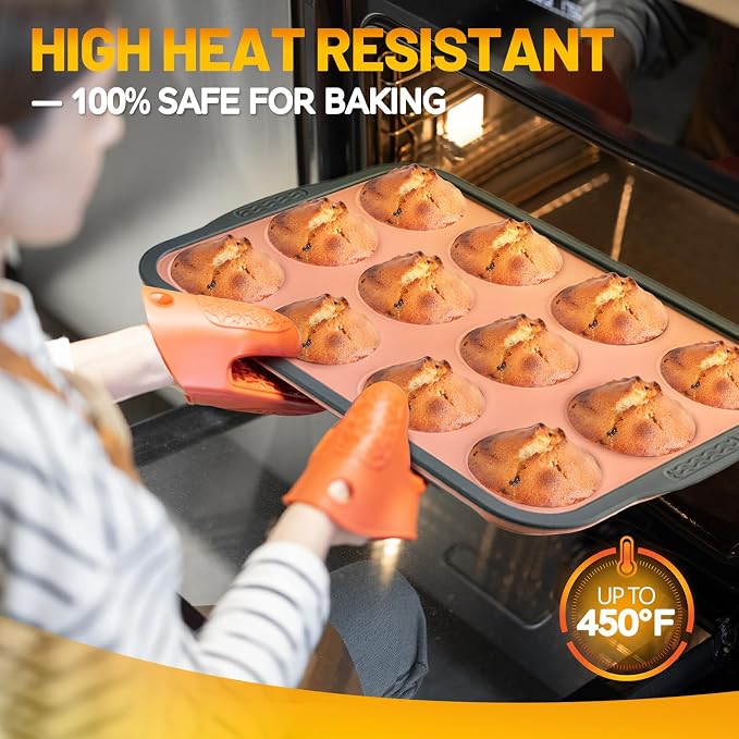 Silicone Muffin Pan, 12 Cups Non-Stick Cupcake Pan, Food-Grade BPA-Free Muffin Tin, Oven-Safe 450 °F, Reinforced Steel Frame, Easy-Grab Handles, Quick-Release 2.3" Baking Molds for Mini Treats - Image 7