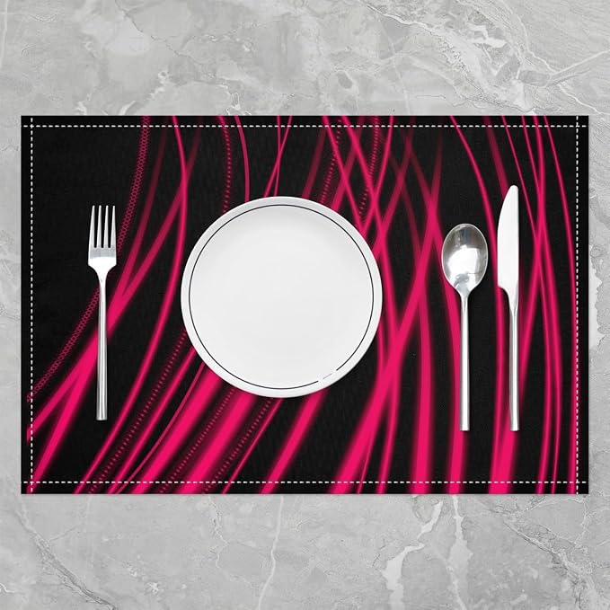 Feelyou Hot Pink Stripes Placemat for Kitchen Dining Table Decor Indoor Outdoor 18"x12" Ombre Hot Pink Black Placemats Set of 4 forChildren Abstract Table Place Mats, Set Modern Art - Image 2